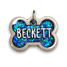 Load image into Gallery viewer, Gray Tag with Mermaid Blue Fill