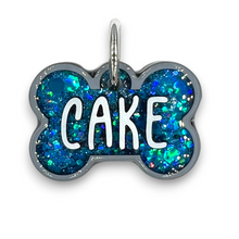 Load image into Gallery viewer, Gray Tag with Mermaid Blue Fill