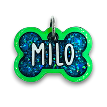 Load image into Gallery viewer, Lime Tag with Mermaid Blue Fill