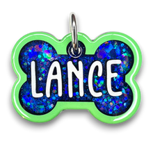 Load image into Gallery viewer, Lime Tag with Royal Blue Fill