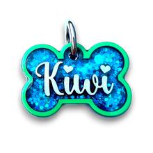 Load image into Gallery viewer, Lime Tag with Mermaid Blue Fill