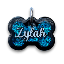 Load image into Gallery viewer, Black Tag with Mermaid Blue Fill