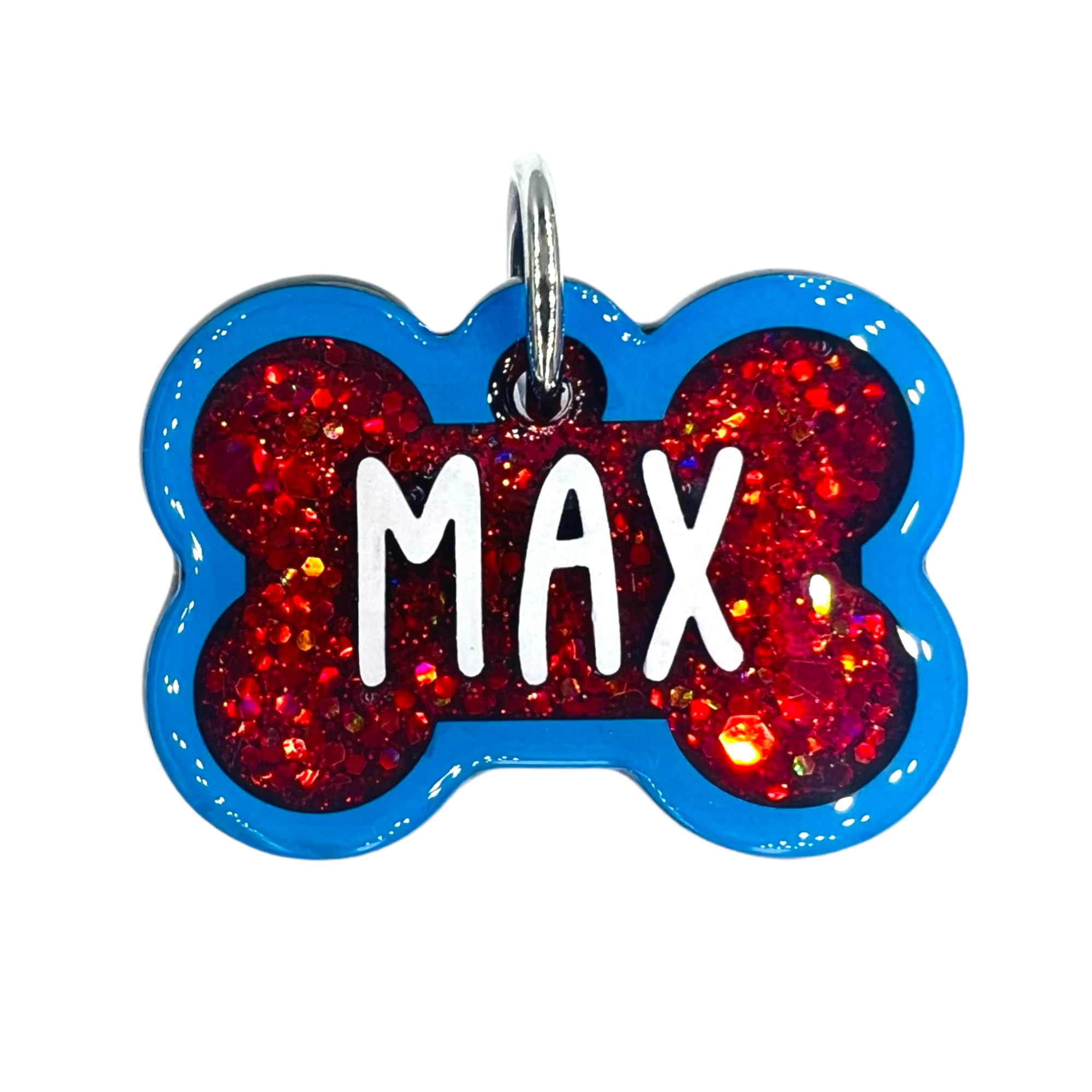 Blue Tag with Candy Red Fill – Poppin Pet Tags
