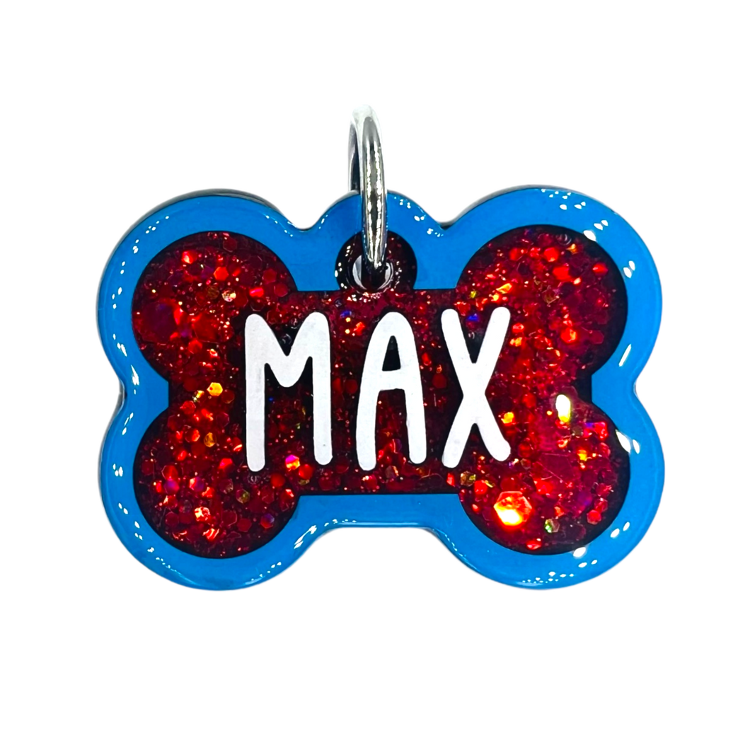 Blue Tag with Candy Red Fill