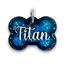 Load image into Gallery viewer, Black Tag with Mermaid Blue Fill
