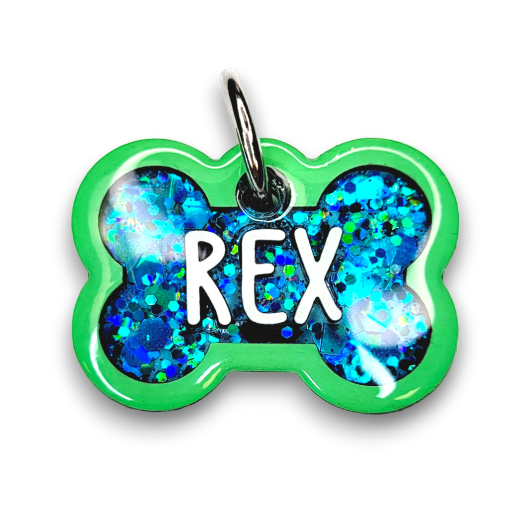 Lime Tag with Mermaid Blue Fill