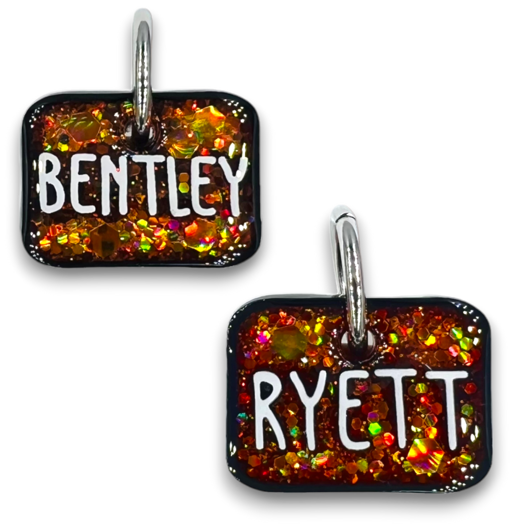 Black Tag with Burnt Orange Fill