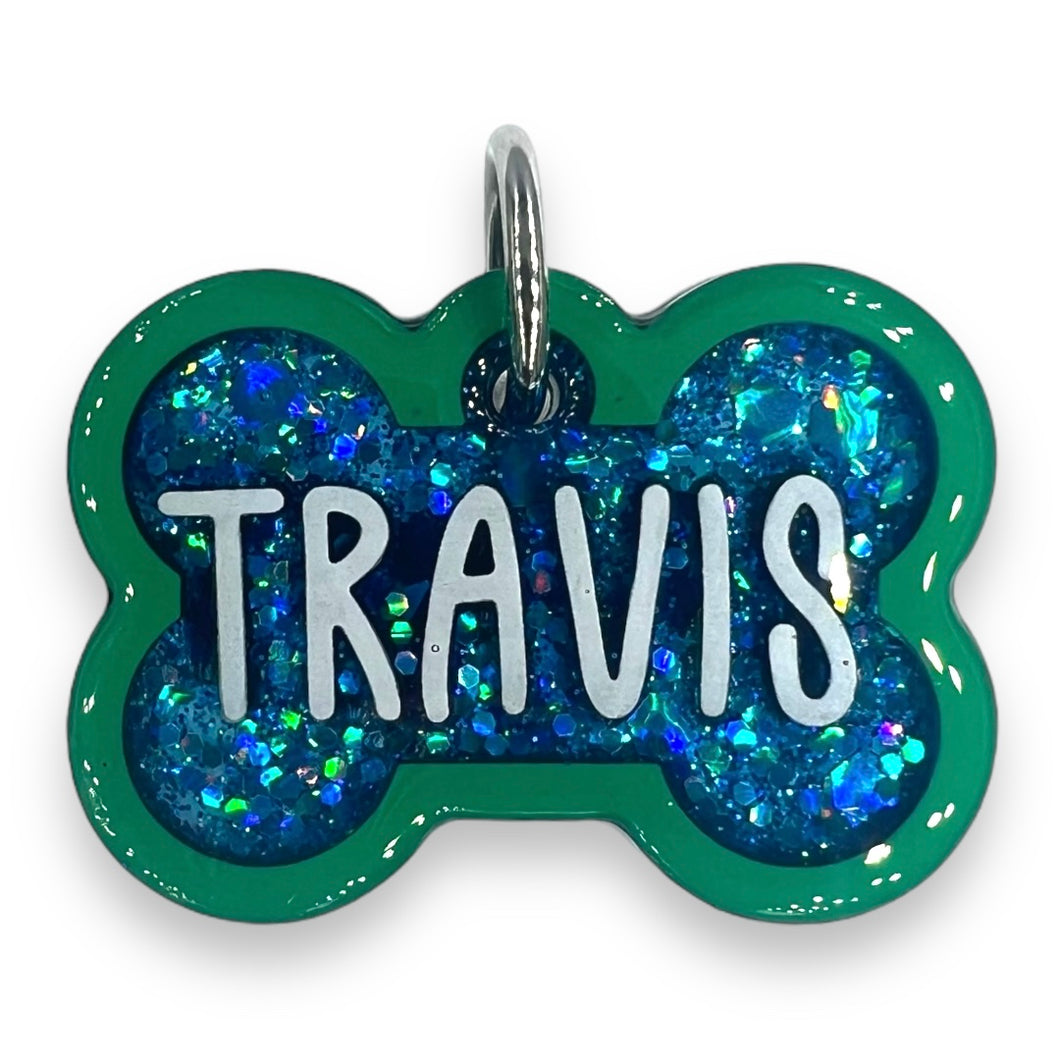Green Tag with Mermaid Blue Fill