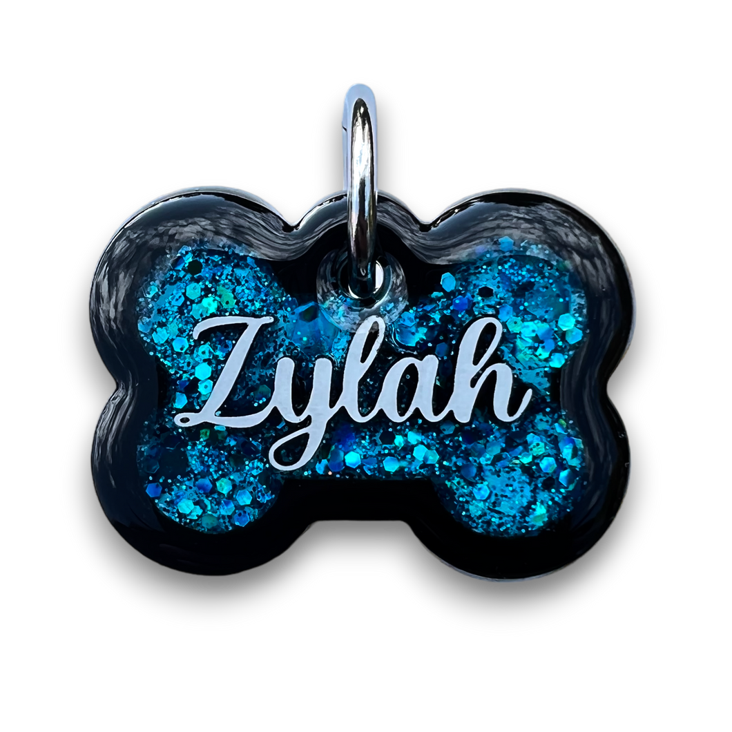Black Tag with Mermaid Blue Fill