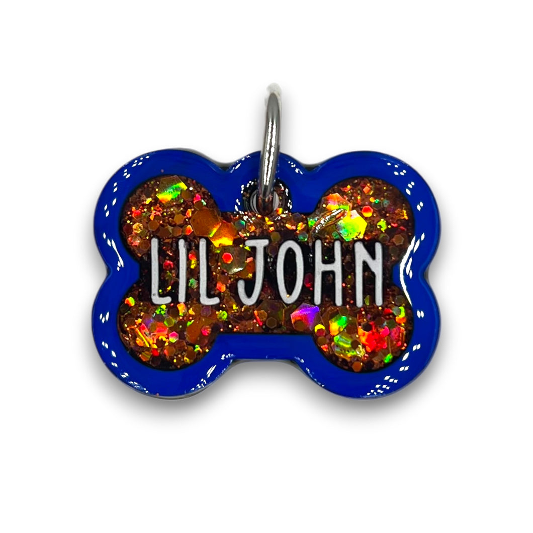Royal Blue Tag with Burnt Orange Fill
