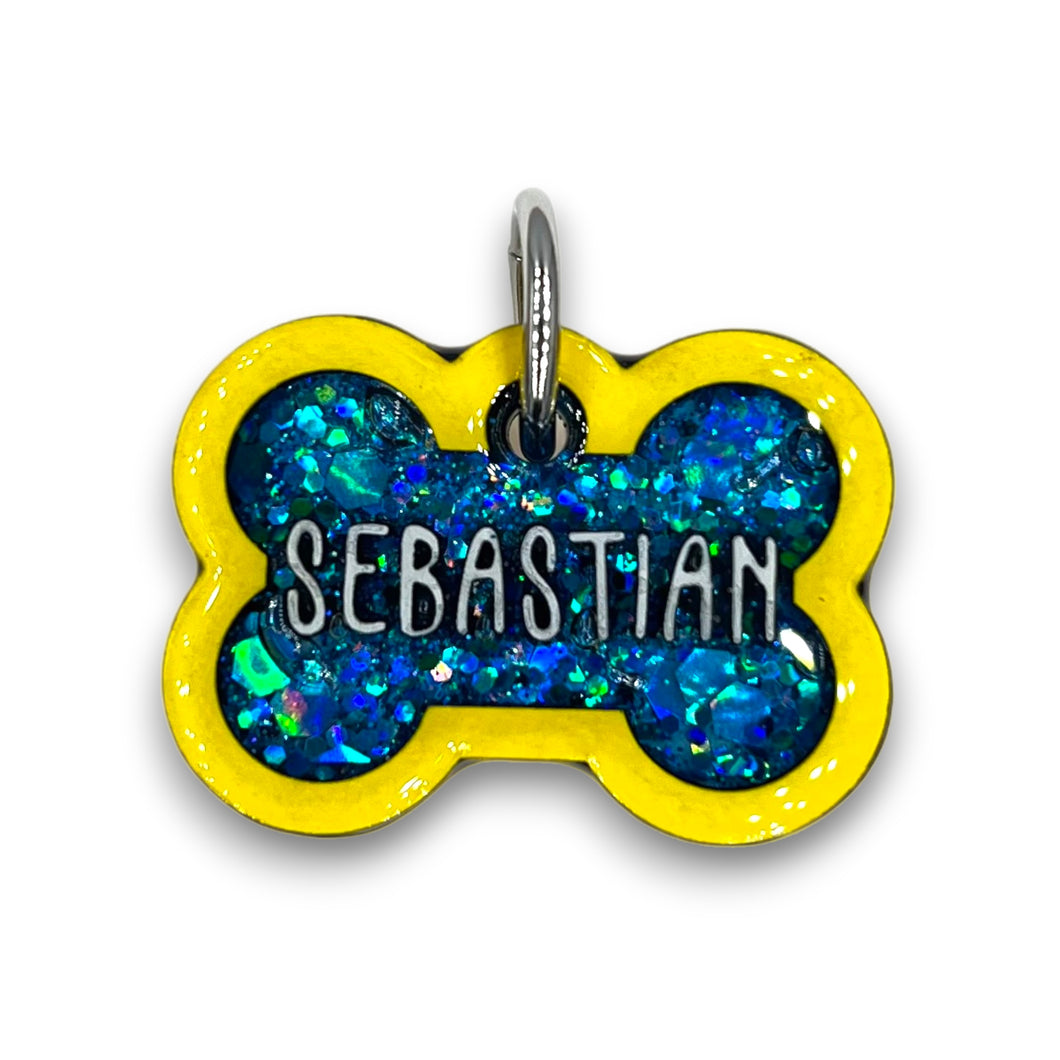 Yellow Tag with Mermaid Blue Fill