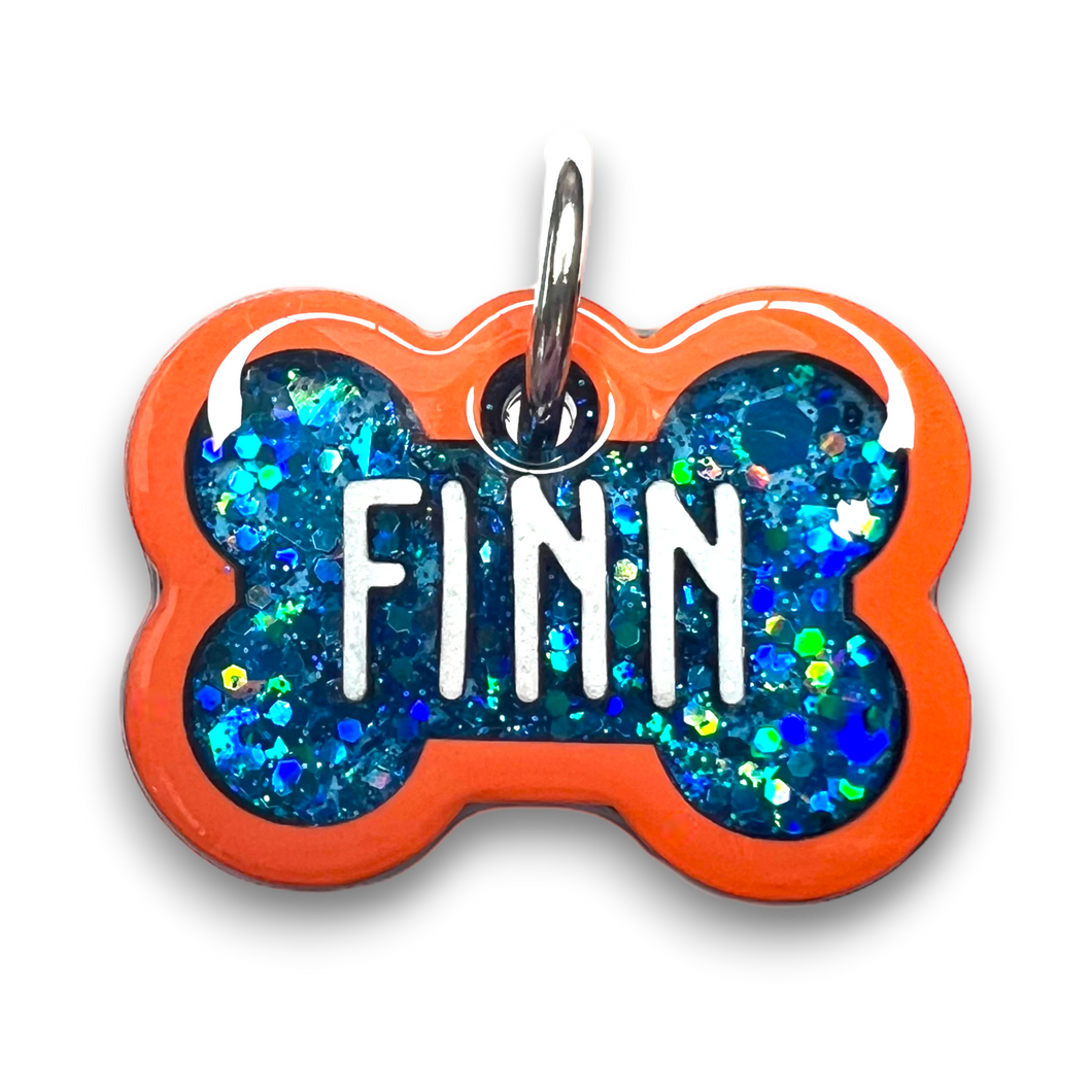 Orange Tag with Mermaid Blue Fill