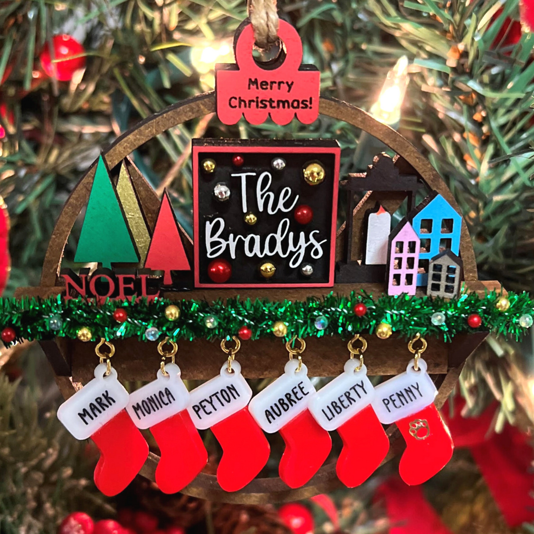 Classic Design - Mantel With Stockings Family Christmas Ornament