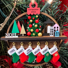 Load image into Gallery viewer, Tree Centerpiece - Mantel With Stockings Family Christmas Ornament
