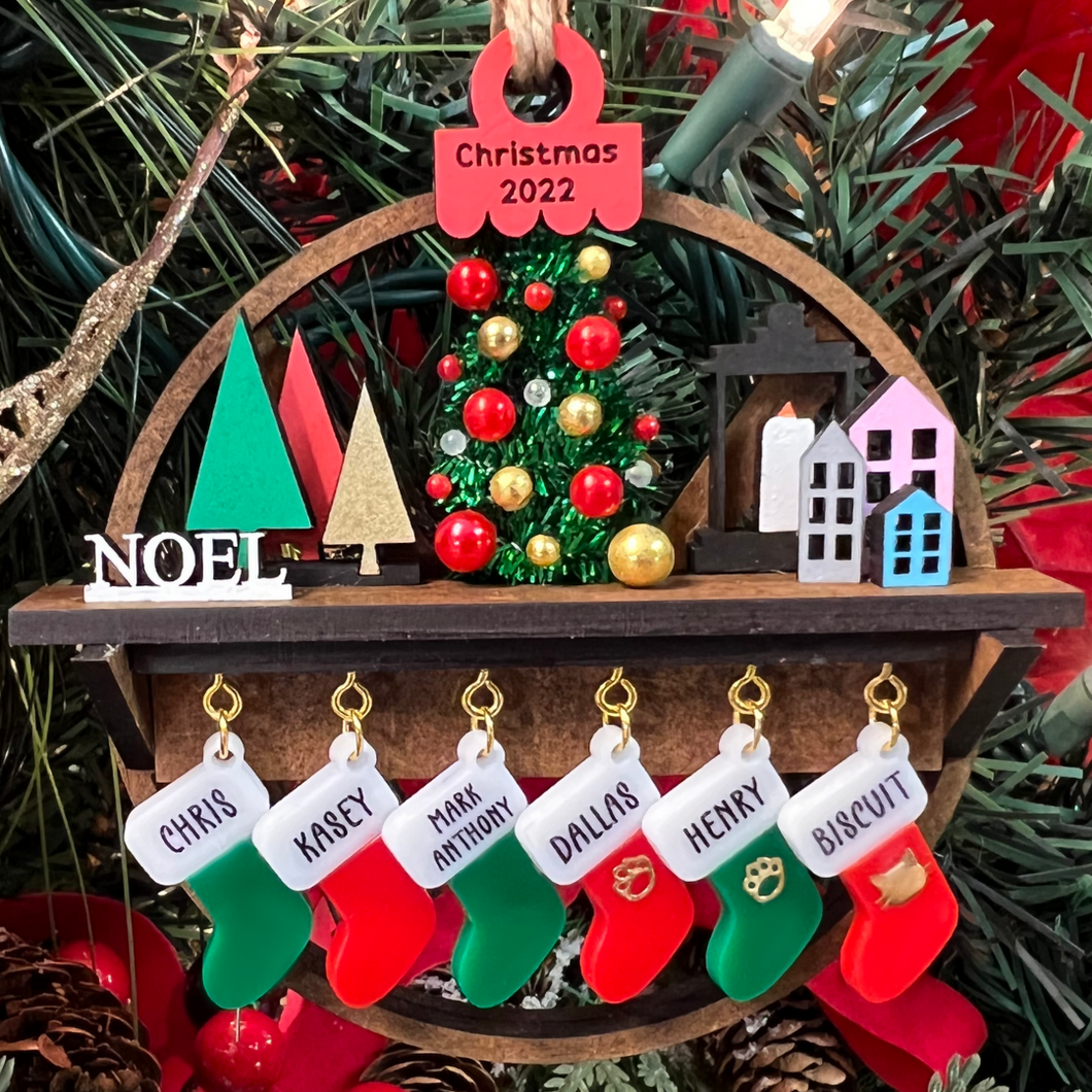 Tree Centerpiece - Mantel With Stockings Family Christmas Ornament