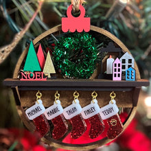Load image into Gallery viewer, Wreath Centerpiece - Mantel With Stockings Family Christmas Ornament
